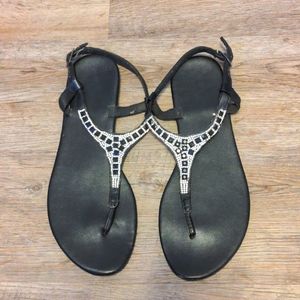 Black and silver rhinestone sandals size 8